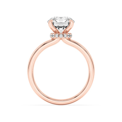 2Cttw Round Shaped Lab Grown Diamond (F/VS) HiddenHalo Plain Shank Engagement Ring in 14K Gold