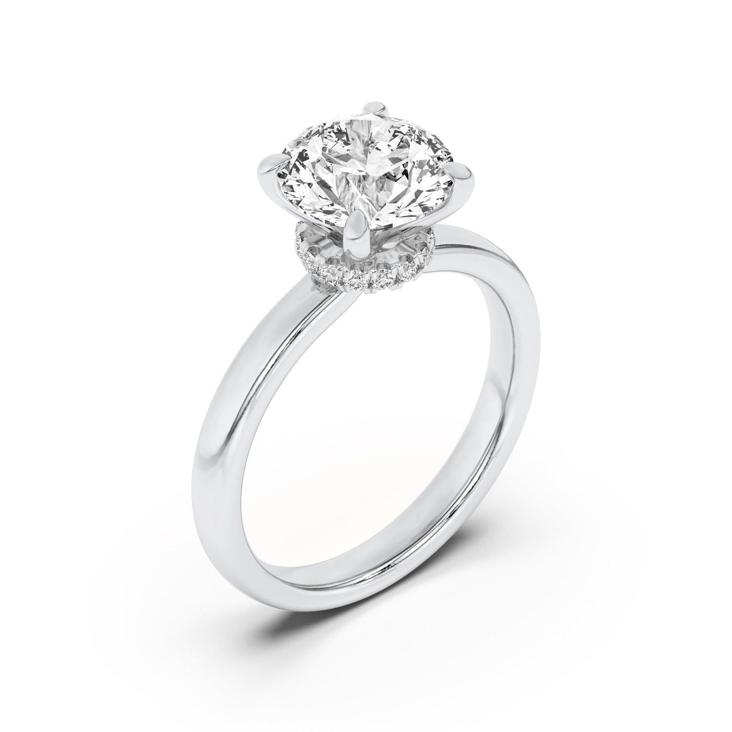 3Cttw Round Shaped Lab Grown Diamond (F/VS) Hidden Halo Plain Shank Engagement Ring in 14K Gold