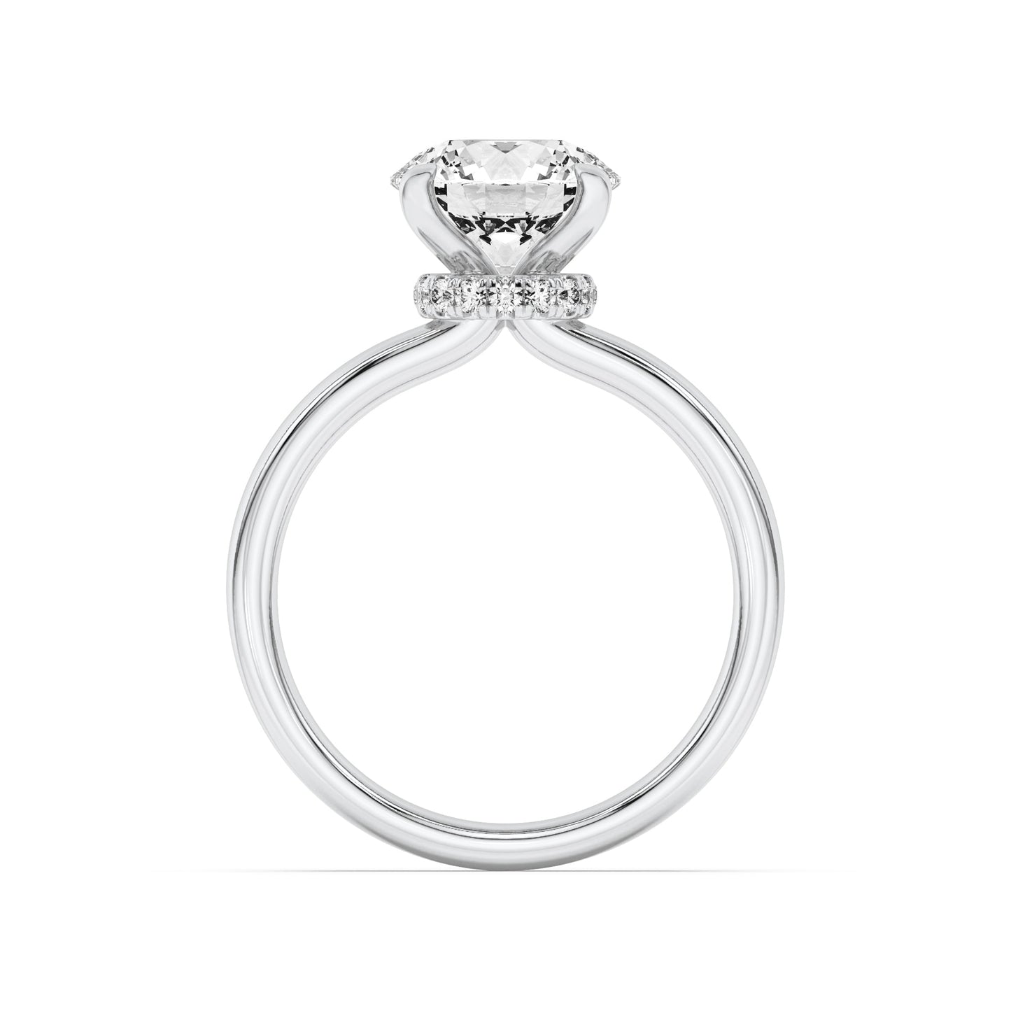 3Cttw Round Shaped Lab Grown Diamond (F/VS) Hidden Halo Plain Shank Engagement Ring in 14K Gold