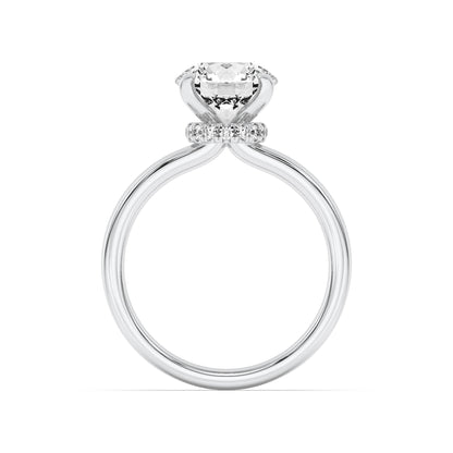 3Cttw Round Shaped Lab Grown Diamond (F/VS) Hidden Halo Plain Shank Engagement Ring in 14K Gold