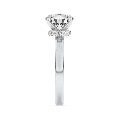 3Cttw Round Shaped Lab Grown Diamond (F/VS) Hidden Halo Plain Shank Engagement Ring in 14K Gold