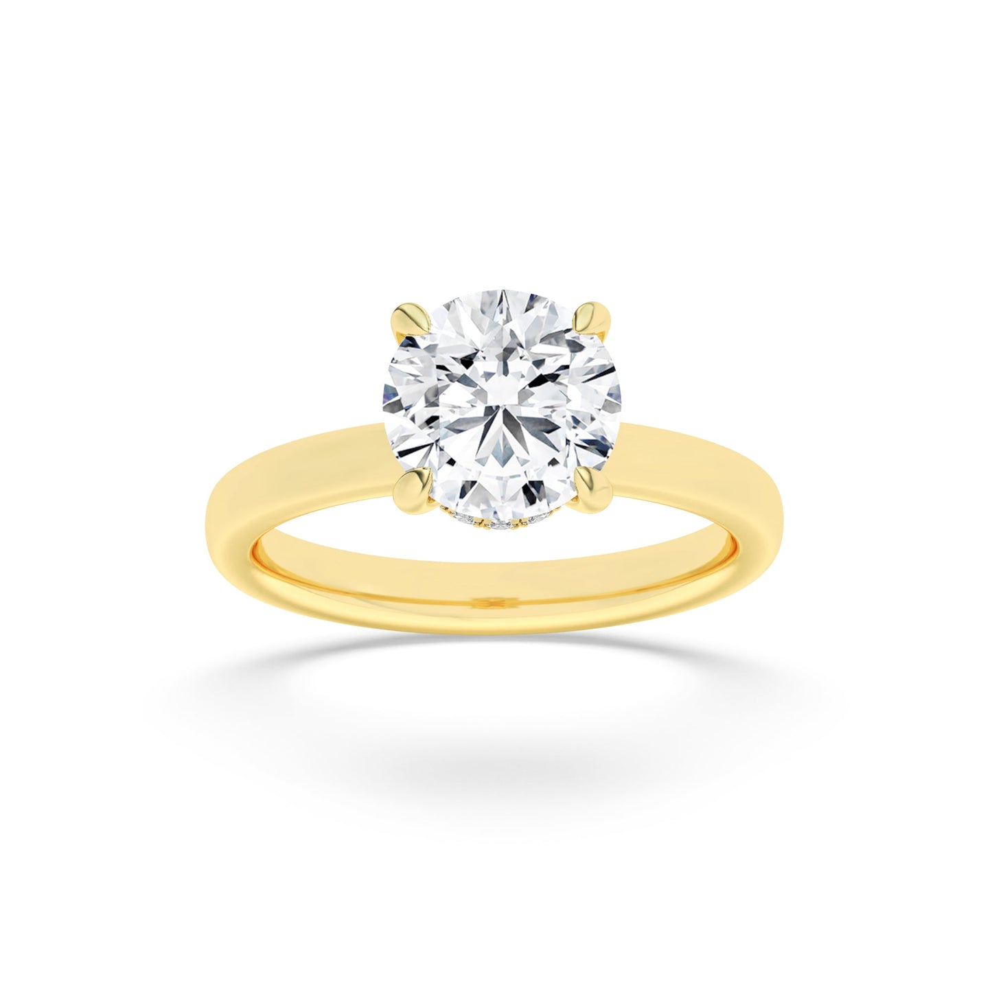 3Cttw Round Shaped Lab Grown Diamond (F/VS) HiddenHalo Plain Shank Engagement Ring in 14K Gold