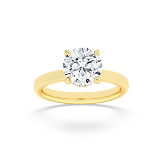 3Cttw Round Shaped Lab Grown Diamond (F/VS) HiddenHalo Plain Shank Engagement Ring in 14K Gold