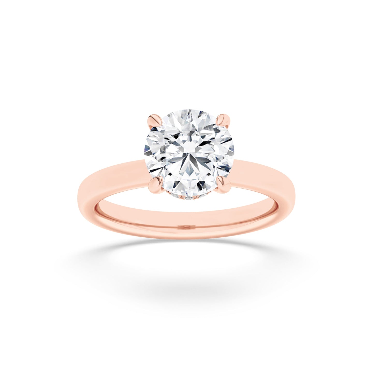 3Cttw Round Shaped Lab Grown Diamond (G/VS) HiddenHalo Plain Shank Engagement Ring in 14K Gold