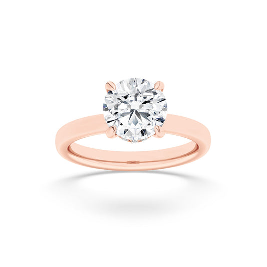 3Cttw Round Shaped Lab Grown Diamond (G/VS) HiddenHalo Plain Shank Engagement Ring in 14K Gold