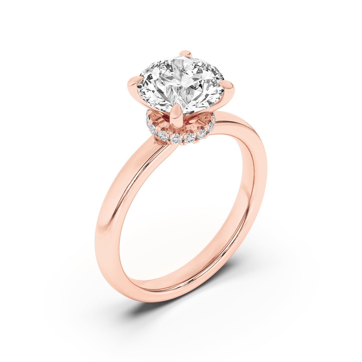 3Cttw Round Shaped Lab Grown Diamond (G/VS) HiddenHalo Plain Shank Engagement Ring in 14K Gold