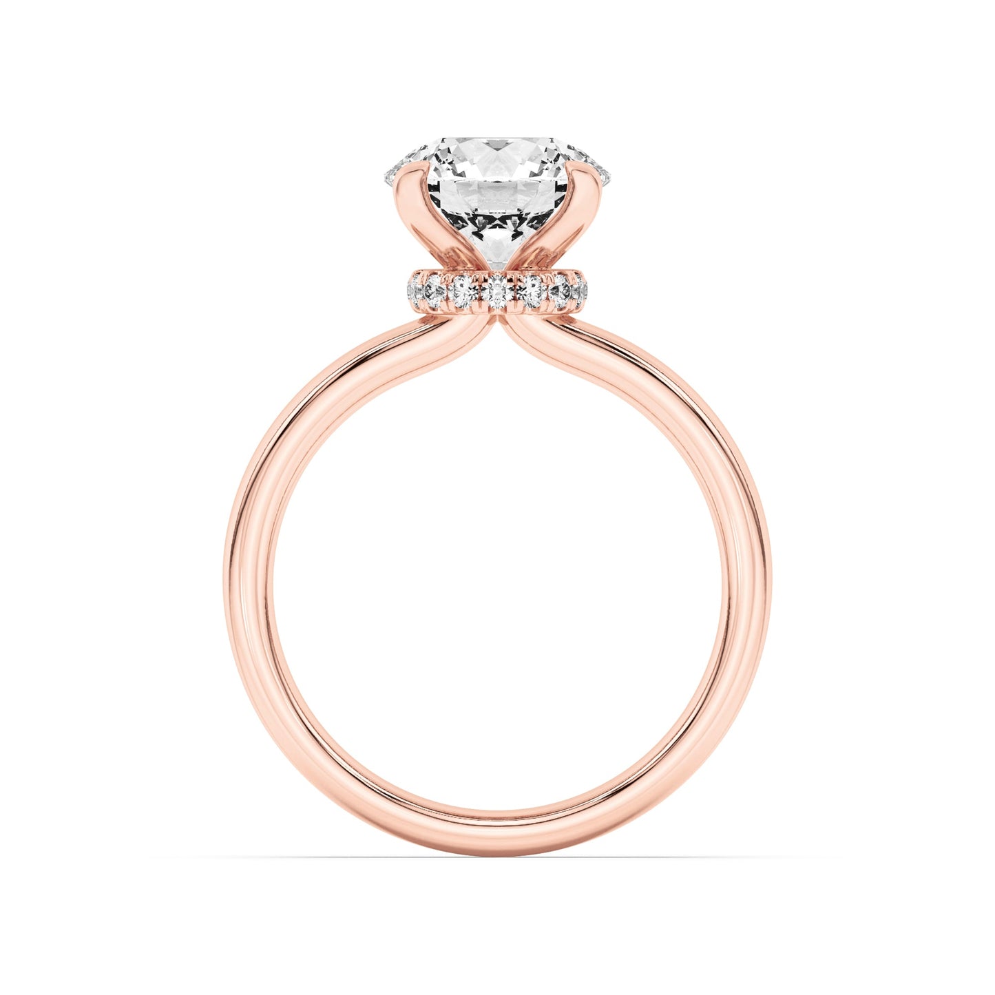 3Cttw Round Shaped Lab Grown Diamond (G/VS) HiddenHalo Plain Shank Engagement Ring in 14K Gold