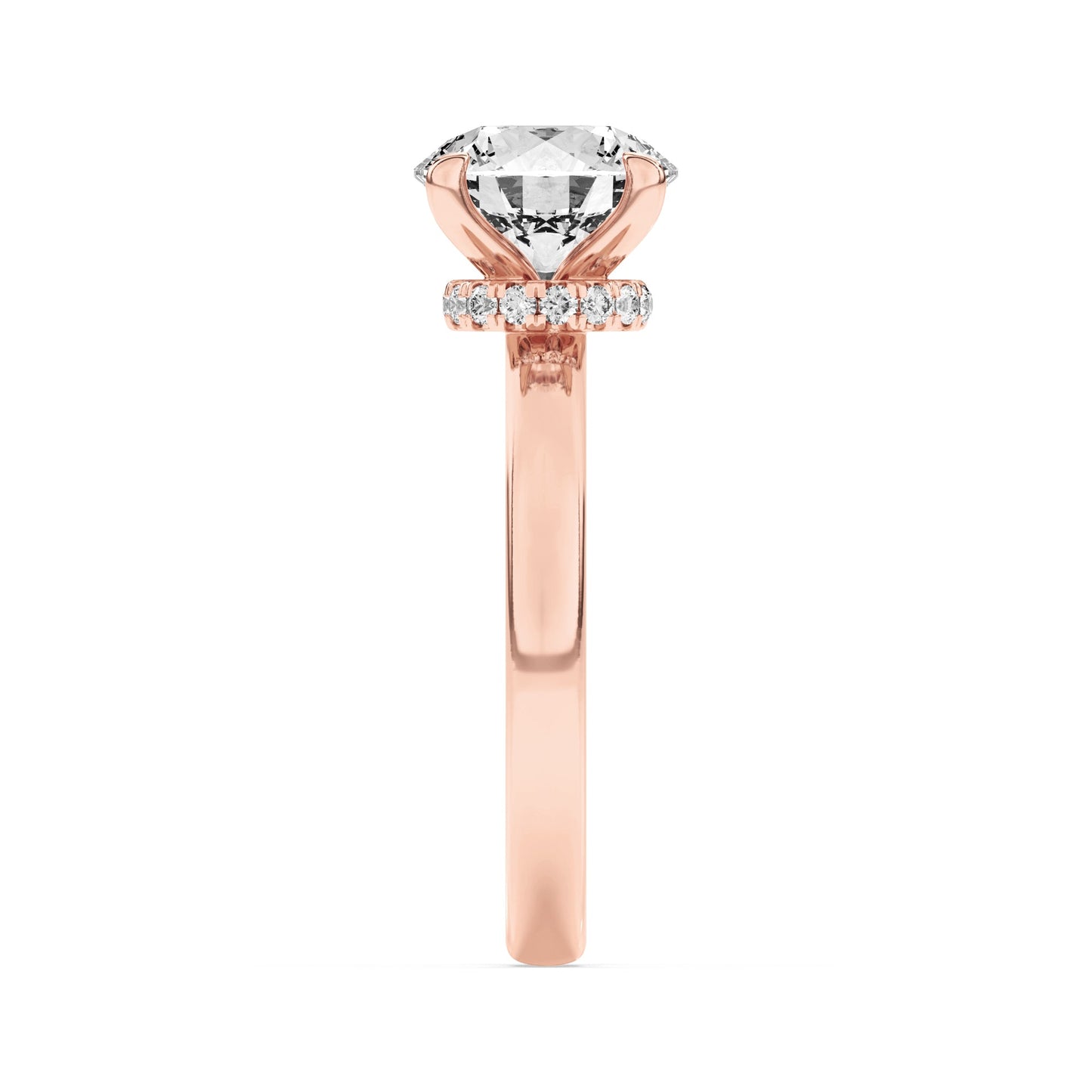 3Cttw Round Shaped Lab Grown Diamond (G/VS) HiddenHalo Plain Shank Engagement Ring in 14K Gold