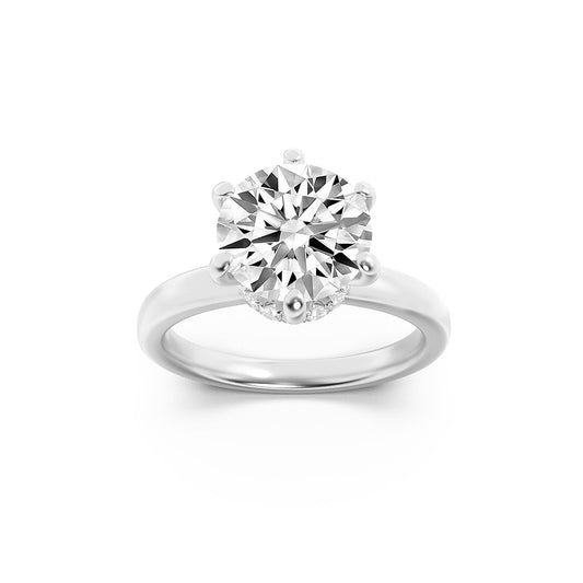 1Cttw Round Shaped Lab Grown Diamond Hidden Halo Plain Shank Engagement Ring in 14K Gold