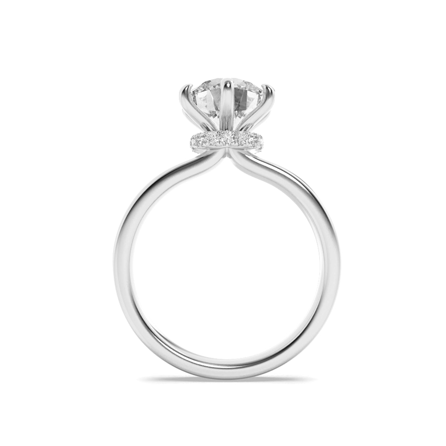 2Cttw Round Shaped Lab Grown Diamond (F/VS) Hidden Halo Plain Shank Engagement Ring in 14K Gold