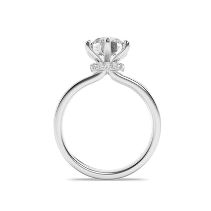 2Cttw Round Shaped Lab Grown Diamond (F/VS) Hidden Halo Plain Shank Engagement Ring in 14K Gold