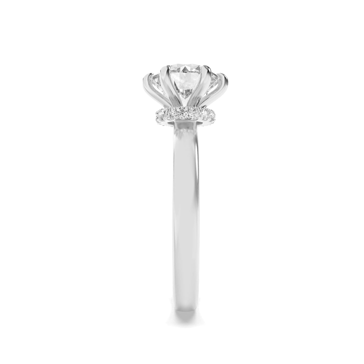 2Cttw Round Shaped Lab Grown Diamond (F/VS) Hidden Halo Plain Shank Engagement Ring in 14K Gold