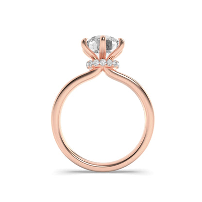 2Cttw Round Shaped Lab Grown Diamond (F/VS) Hidden Halo Plain Shank Engagement Ring in 14K Gold