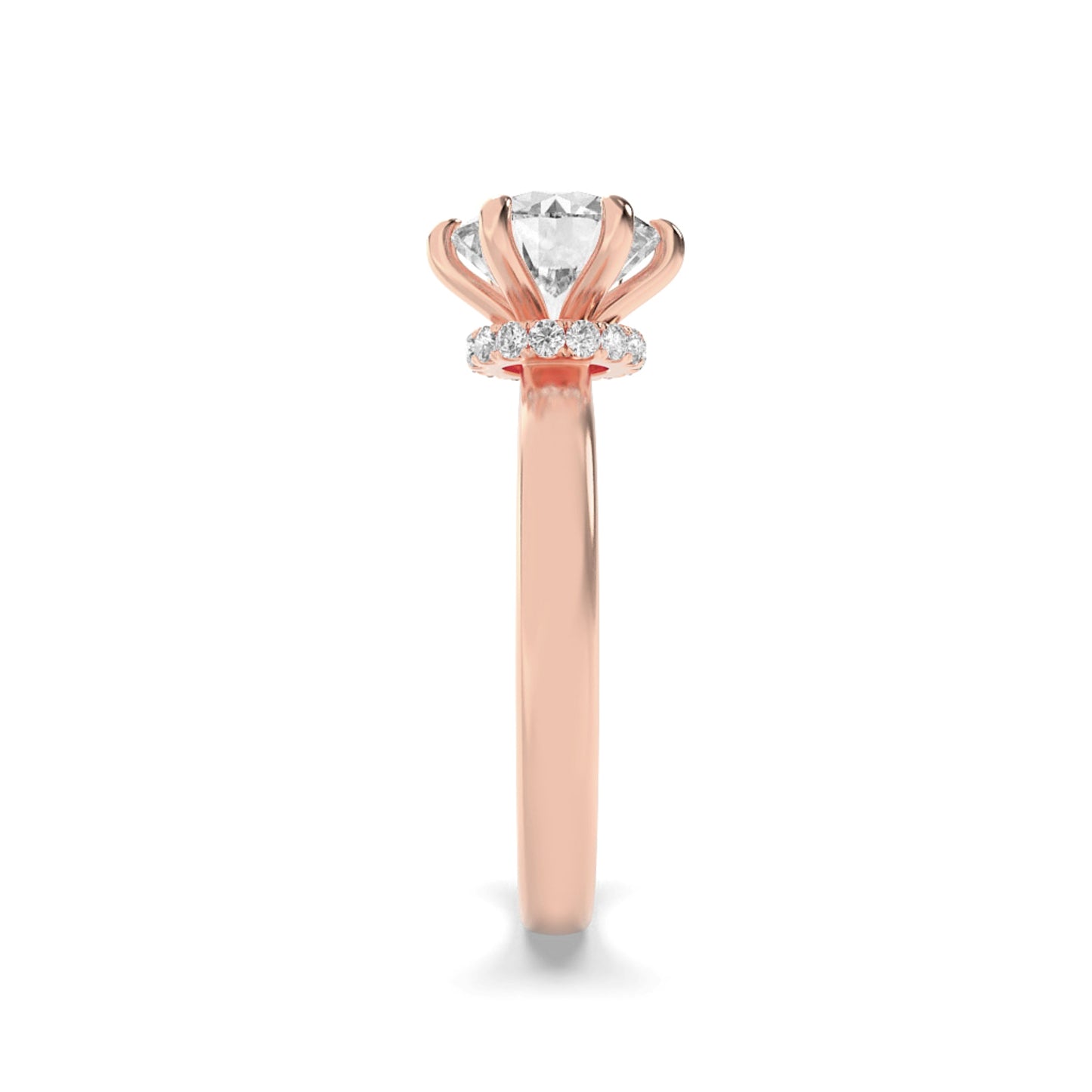 2Cttw Round Shaped Lab Grown Diamond (F/VS) Hidden Halo Plain Shank Engagement Ring in 14K Gold
