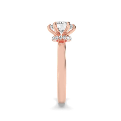 2Cttw Round Shaped Lab Grown Diamond (F/VS) Hidden Halo Plain Shank Engagement Ring in 14K Gold