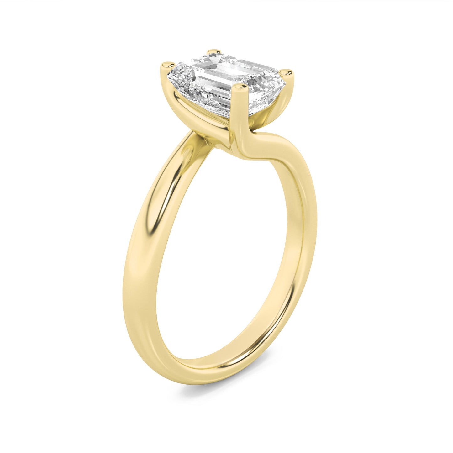 2Cttw Emerald Shaped Lab Grown Diamond (F/VS) Bypass Shank Engagement Ring in 14K Gold
