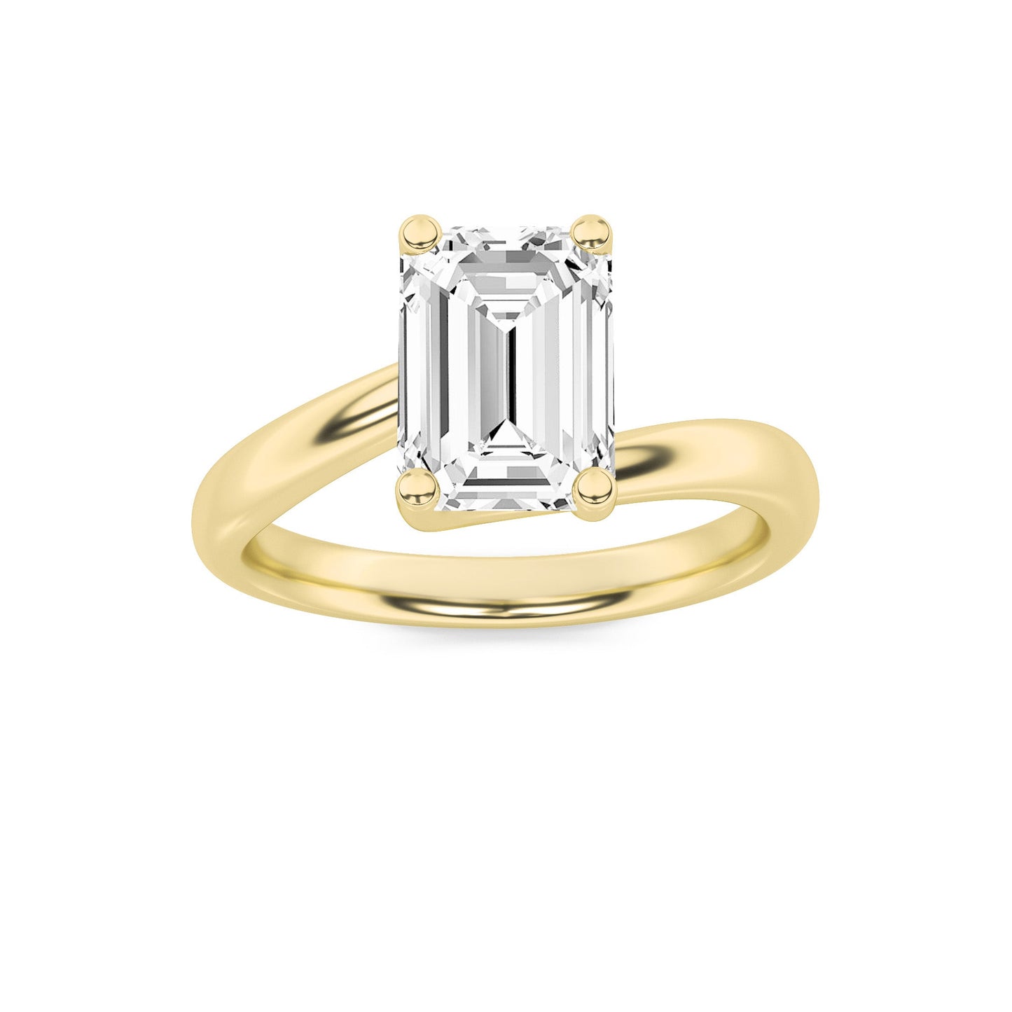 3Cttw Emerald Shaped Lab Grown Diamond (F/VS) Bypass Shank Engagement Ring in 14K Gold