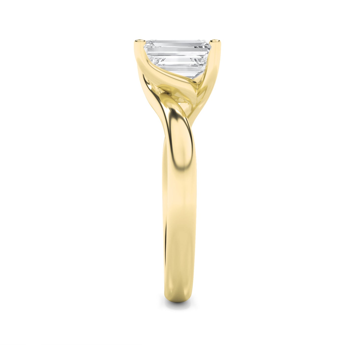 3Cttw Emerald Shaped Lab Grown Diamond (F/VS) Bypass Shank Engagement Ring in 14K Gold