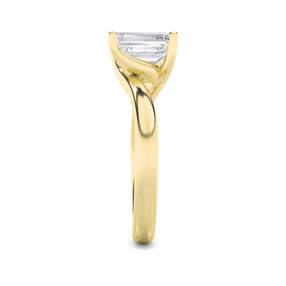 3Cttw Emerald Shaped Lab Grown Diamond (F/VS) Bypass Shank Engagement Ring in 14K Gold