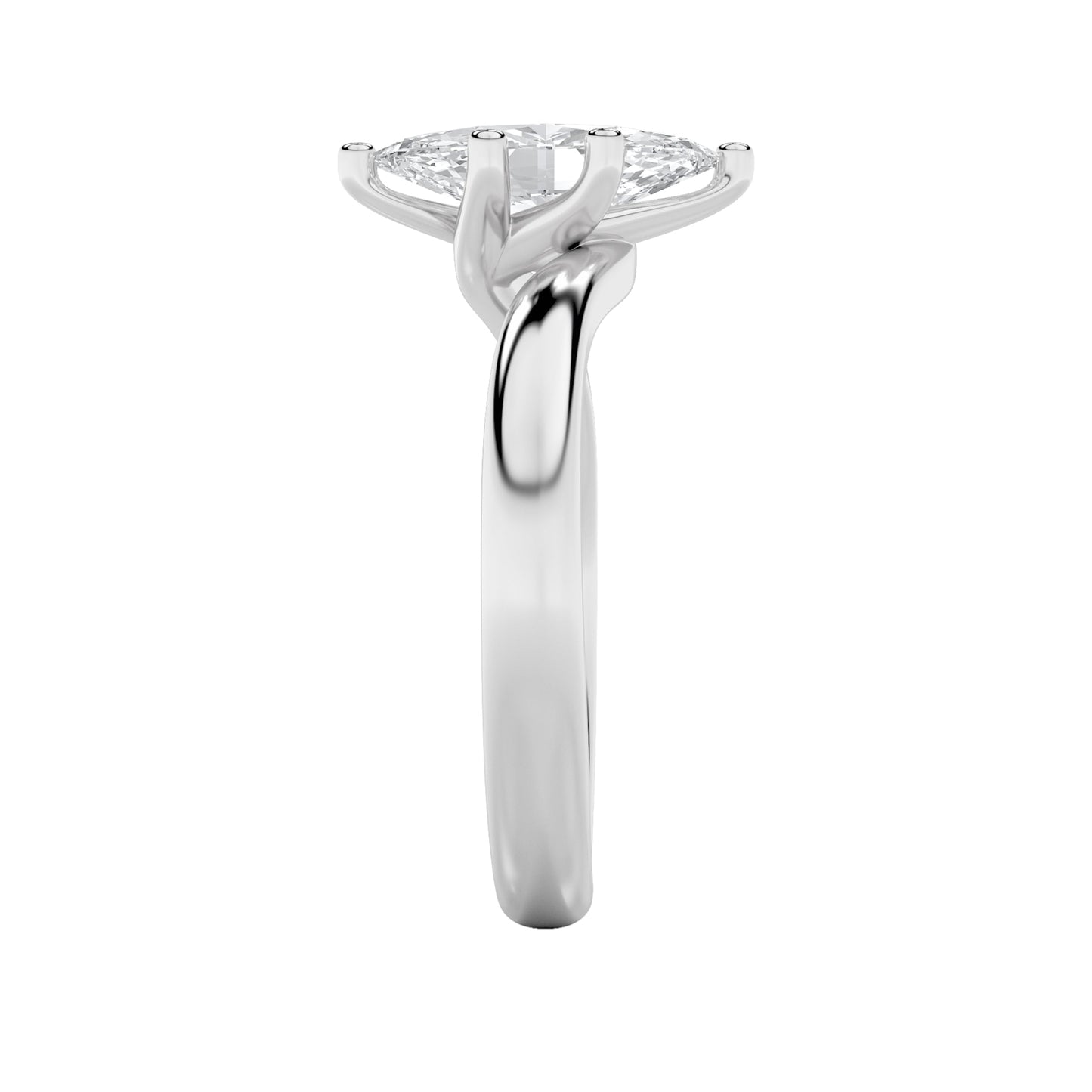 1Cttw Marquise Shaped Lab Grown Diamond (F/VS) Bypass Shank Engagement Ring in 14K Gold