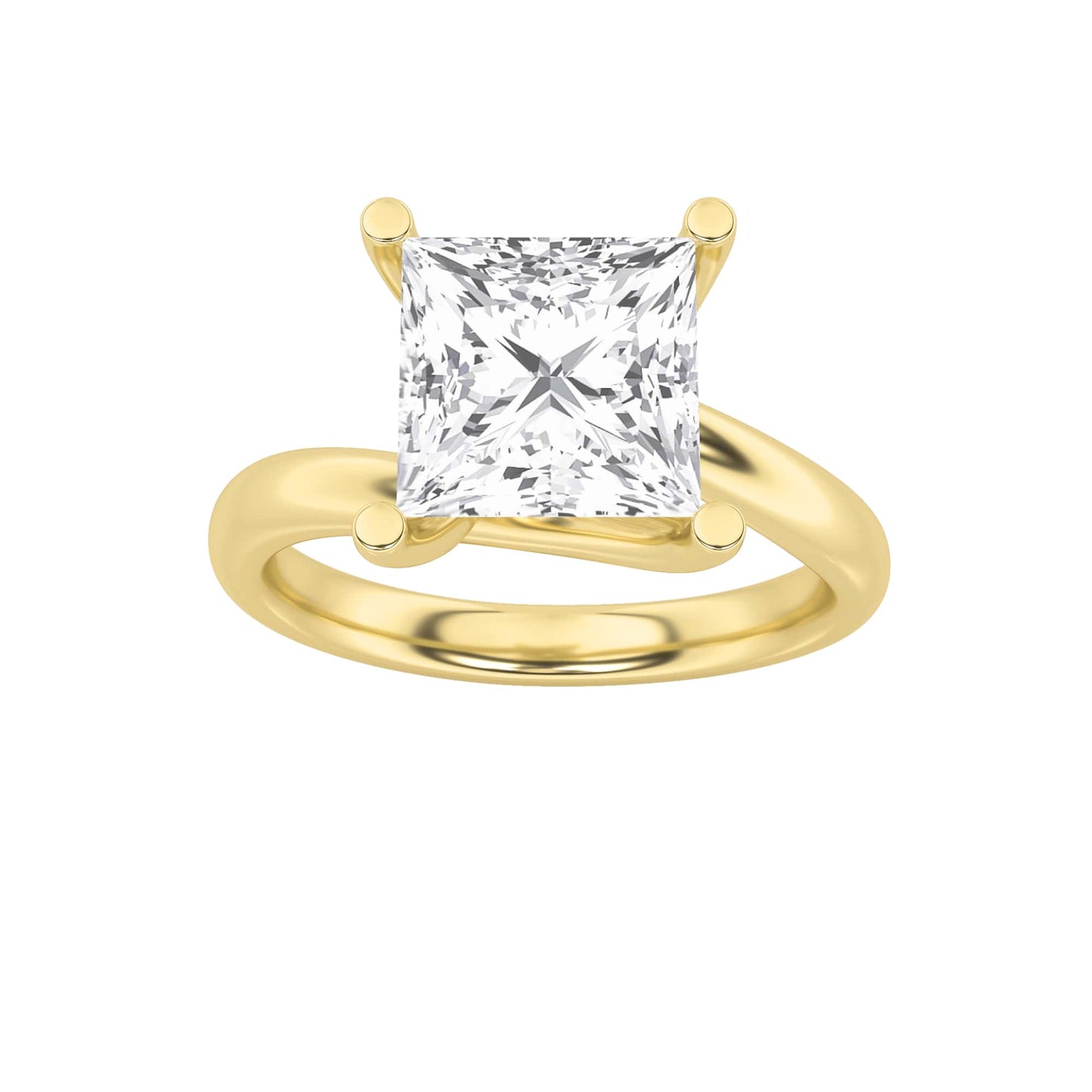 2Cttw Princess Shaped Lab Grown Diamond (F/VS) Bypass Shank Engagement Ring in 14K Gold