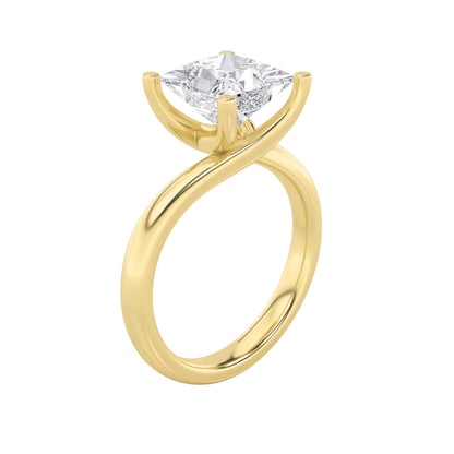 2Cttw Princess Shaped Lab Grown Diamond (F/VS) Bypass Shank Engagement Ring in 14K Gold