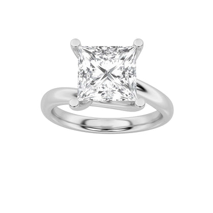 3Cttw Princess Shaped Lab Grown Diamond (F/VS) Bypass Shank Engagement Ring in 14K Gold