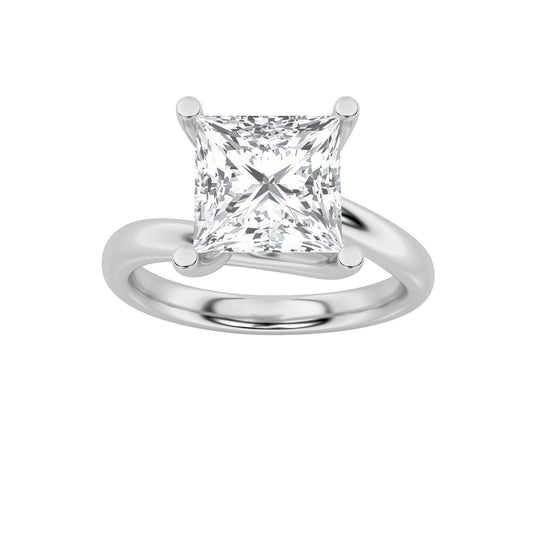 3Cttw Princess Shaped Lab Grown Diamond (F/VS) Bypass Shank Engagement Ring in 14K Gold