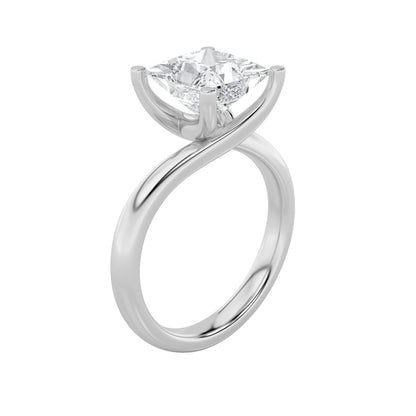 3Cttw Princess Shaped Lab Grown Diamond (F/VS) Bypass Shank Engagement Ring in 14K Gold