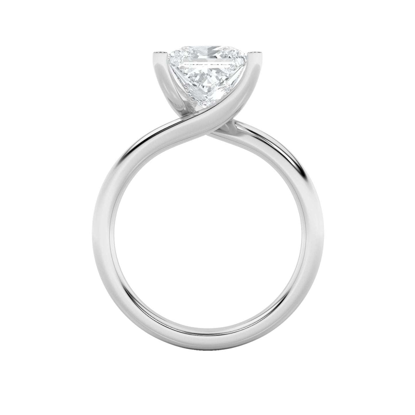 3Cttw Princess Shaped Lab Grown Diamond (F/VS) Bypass Shank Engagement Ring in 14K Gold