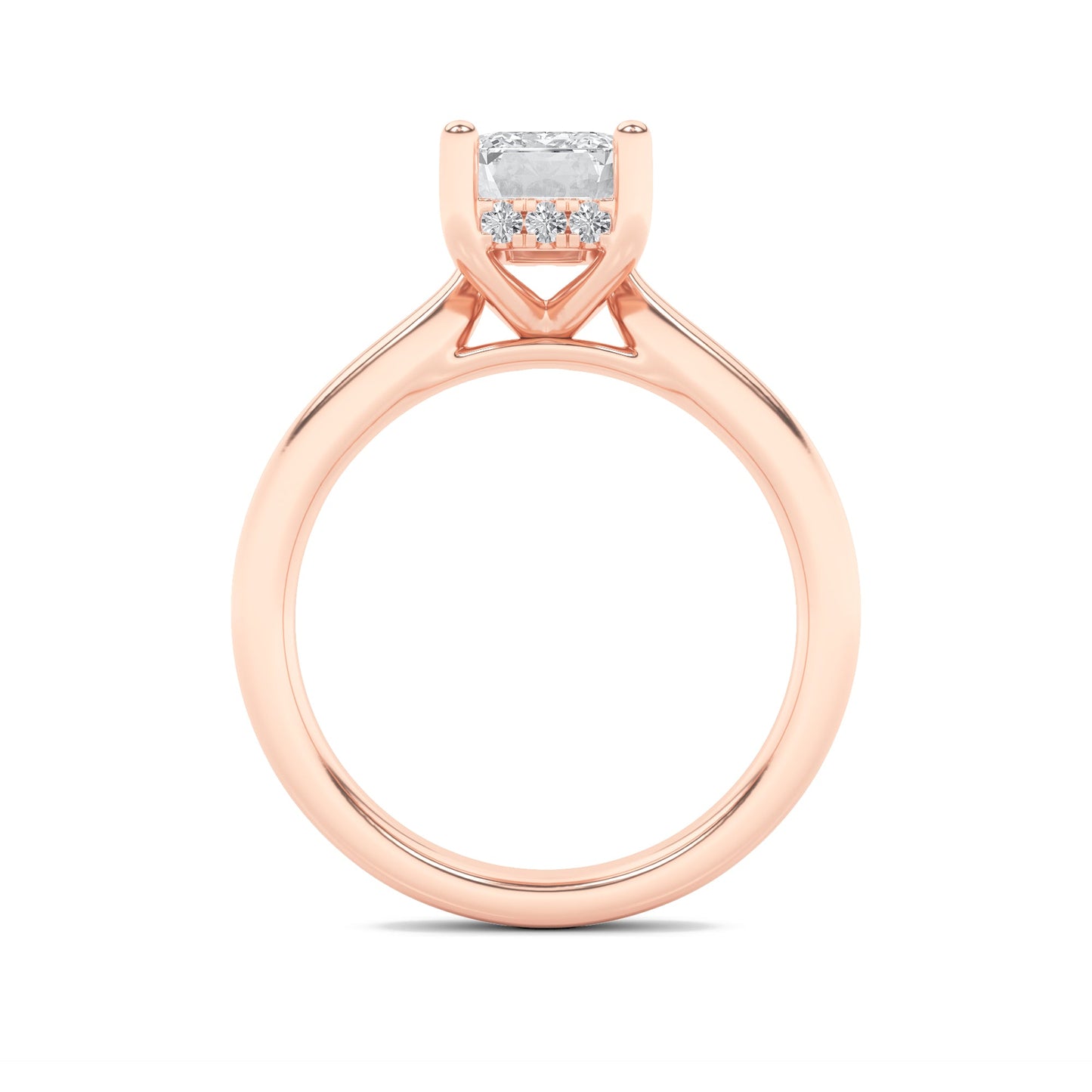 2Cttw Emerald Shaped Lab Grown Diamond (F/VS) Hidden Halo Cathedral Shank Engagement Ring in 14K Gold