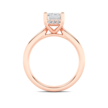 2Cttw Emerald Shaped Lab Grown Diamond (F/VS) Hidden Halo Cathedral Shank Engagement Ring in 14K Gold