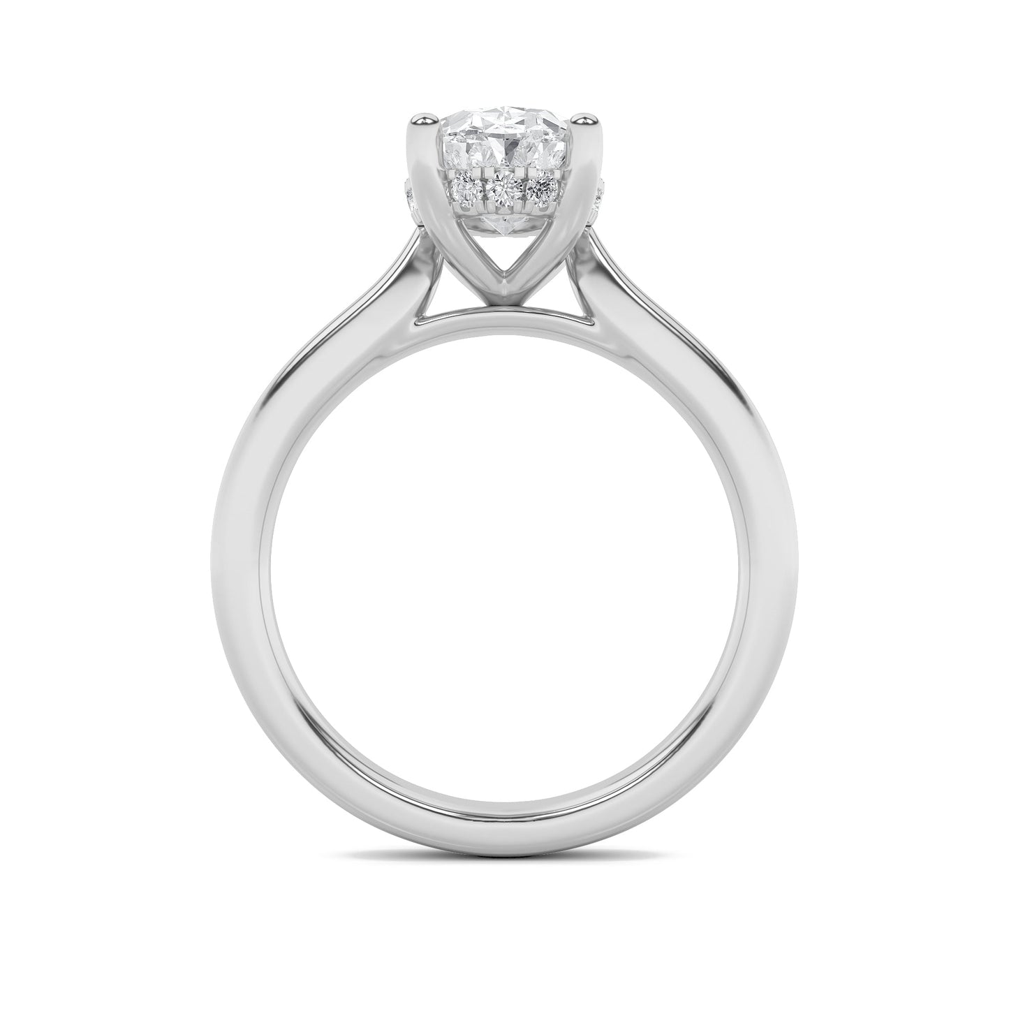 1Cttw Oval Shaped Lab Grown Diamond (F/VS) Hidden Halo Cathedral Shank Engagement Ring in 14K Gold