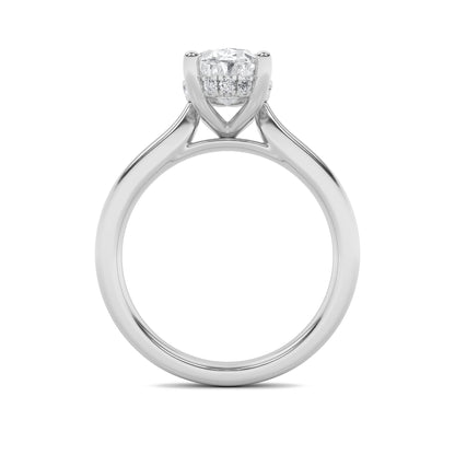 1Cttw Oval Shaped Lab Grown Diamond (F/VS) Hidden Halo Cathedral Shank Engagement Ring in 14K Gold