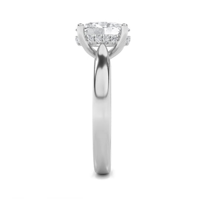 1Cttw Oval Shaped Lab Grown Diamond (F/VS) Hidden Halo Cathedral Shank Engagement Ring in 14K Gold