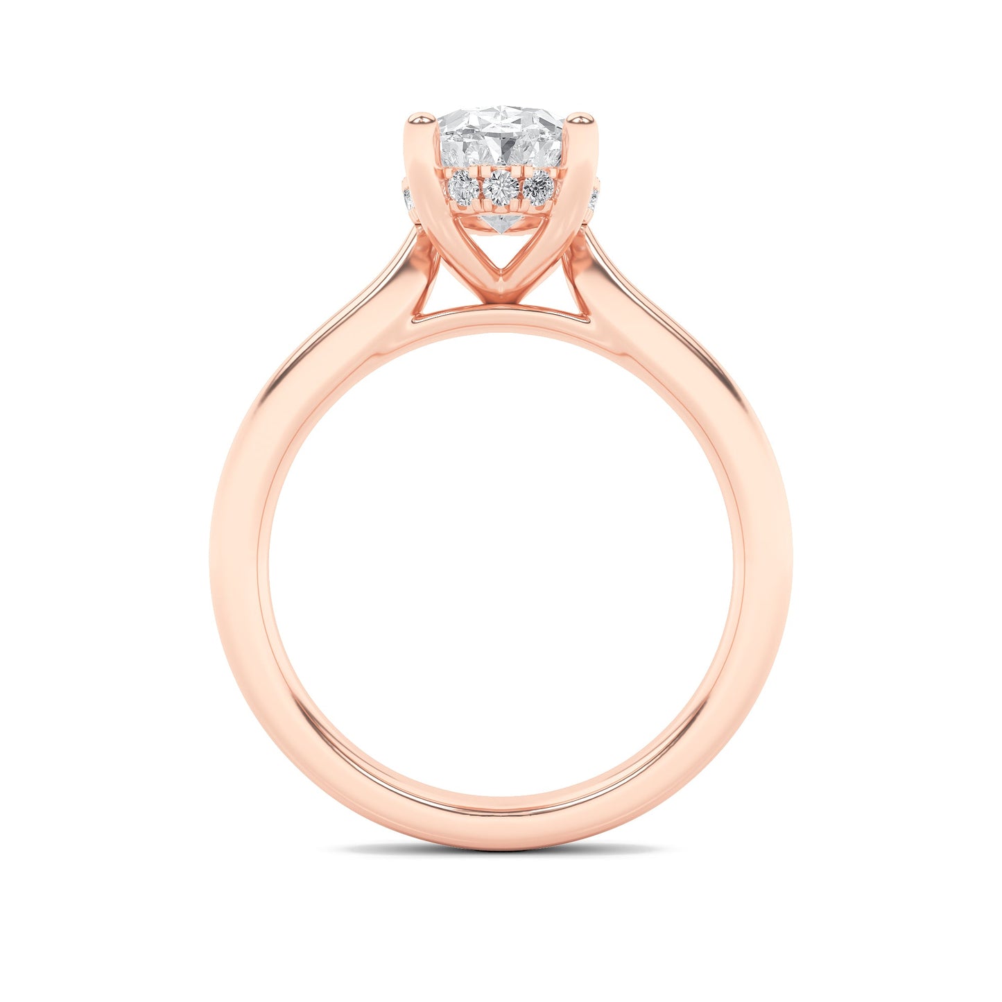 1Cttw Oval Shaped Lab Grown Diamond (F/VS) HiddenHalo Cathedral Shank Engagement Ring in 14K Gold