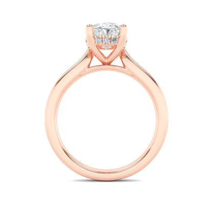 1Cttw Oval Shaped Lab Grown Diamond (F/VS) HiddenHalo Cathedral Shank Engagement Ring in 14K Gold