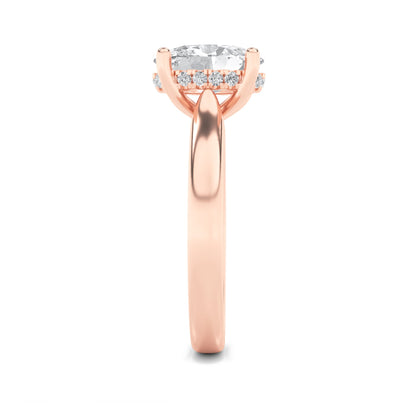 1Cttw Oval Shaped Lab Grown Diamond (F/VS) HiddenHalo Cathedral Shank Engagement Ring in 14K Gold
