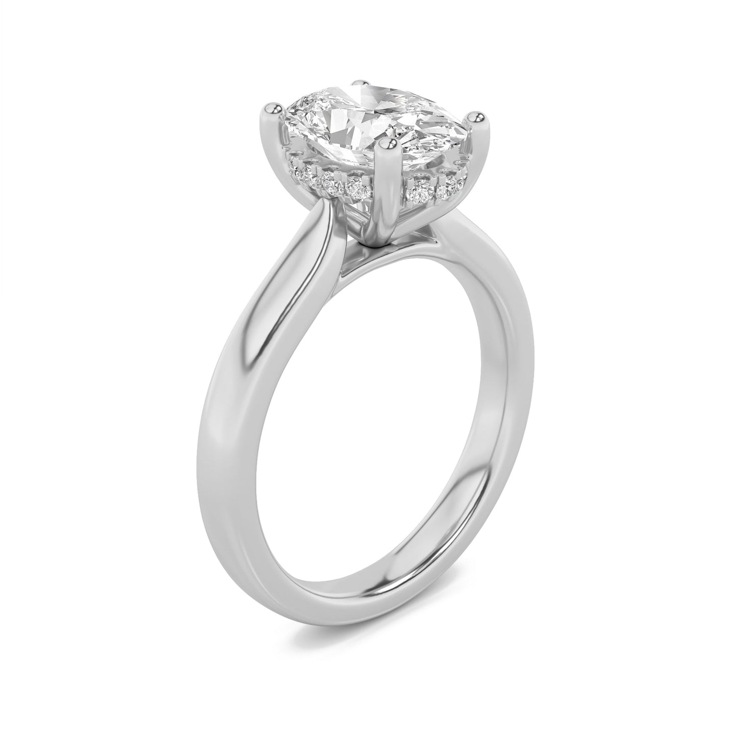 1.5Cttw Oval Shaped Lab Grown Diamond (F/VS) Hidden Halo Cathedral Shank Engagement Ring in 14K Gold