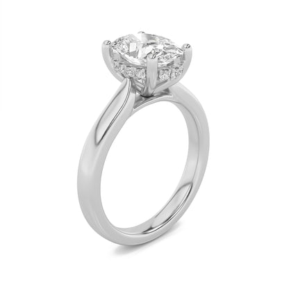 1.5Cttw Oval Shaped Lab Grown Diamond (F/VS) Hidden Halo Cathedral Shank Engagement Ring in 14K Gold