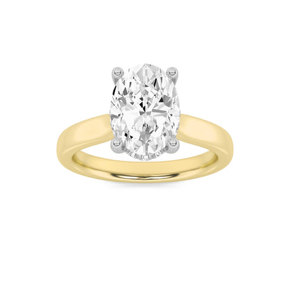 2Cttw Oval Shaped Lab Grown Diamond (F/VVS) Hidden Halo Cathedral Shank Engagement Ring in 14K Gold