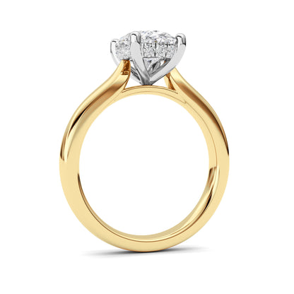 2Cttw Oval Shaped Lab Grown Diamond (F/VVS) Hidden Halo Cathedral Shank Engagement Ring in 14K Gold
