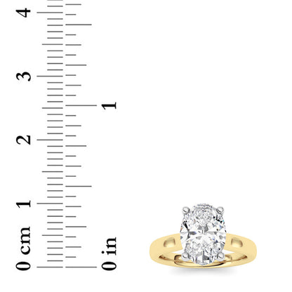 2Cttw Oval Shaped Lab Grown Diamond (F/VVS) Hidden Halo Cathedral Shank Engagement Ring in 14K Gold