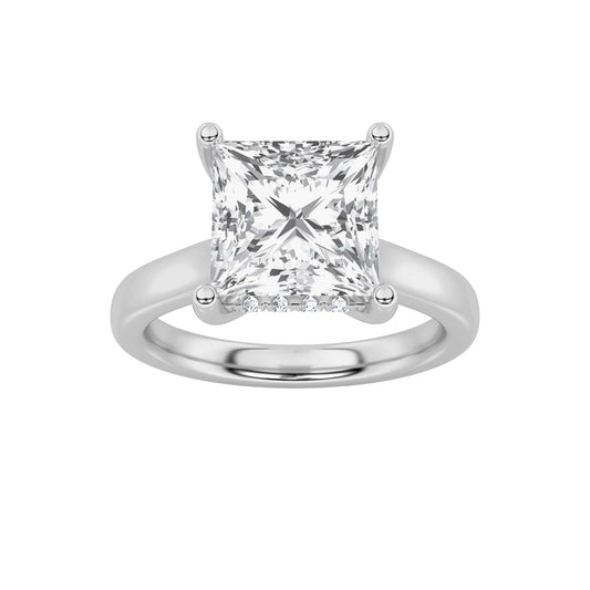 1Cttw Princess Shaped Lab Grown Diamond (F/VS) Hidden Halo Cathedral Shank Engagement Ring in 14K Gold