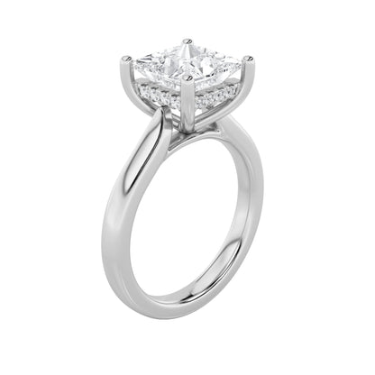1Cttw Princess Shaped Lab Grown Diamond (F/VS) Hidden Halo Cathedral Shank Engagement Ring in 14K Gold