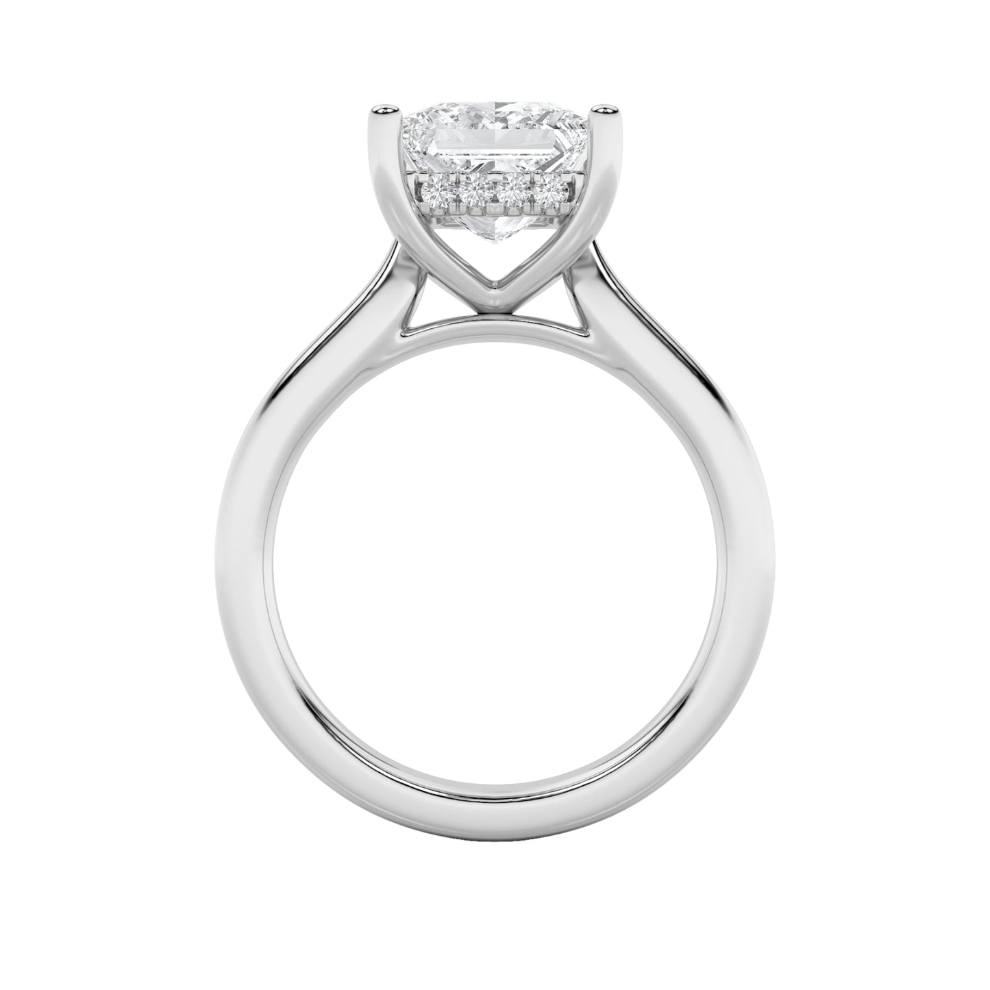 1Cttw Princess Shaped Lab Grown Diamond (F/VS) Hidden Halo Cathedral Shank Engagement Ring in 14K Gold