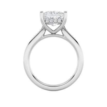1Cttw Princess Shaped Lab Grown Diamond (F/VS) Hidden Halo Cathedral Shank Engagement Ring in 14K Gold