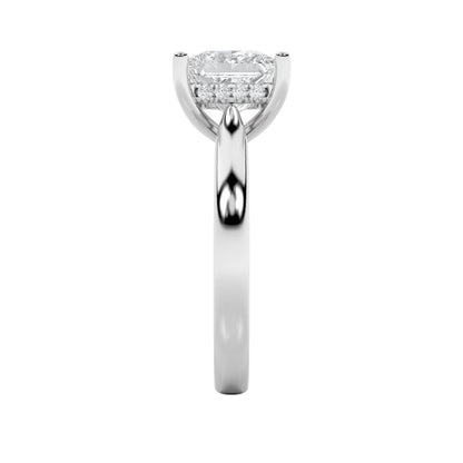 1Cttw Princess Shaped Lab Grown Diamond (F/VS) Hidden Halo Cathedral Shank Engagement Ring in 14K Gold