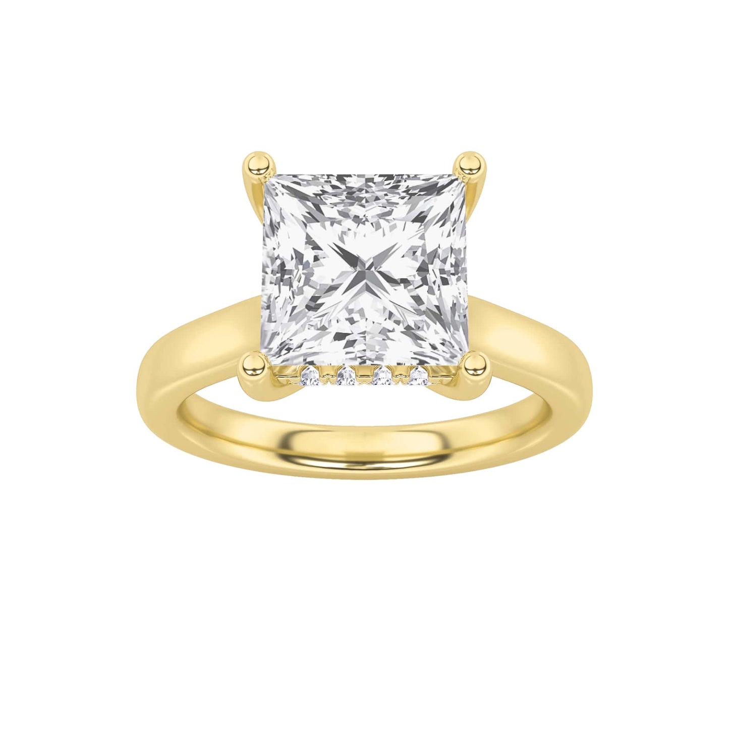 1Cttw Princess Shaped Lab Grown Diamond (F/VS) Hidden Halo Cathedral Shank Engagement Ring in 14K Gold