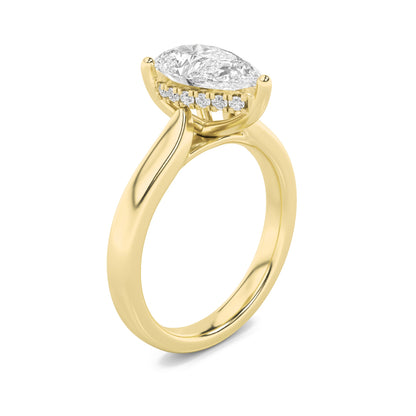1Cttw Pear Shaped Lab Grown Diamond (F/VS) Hidden Halo Cathedral Shank Engagement Ring in 14K Gold